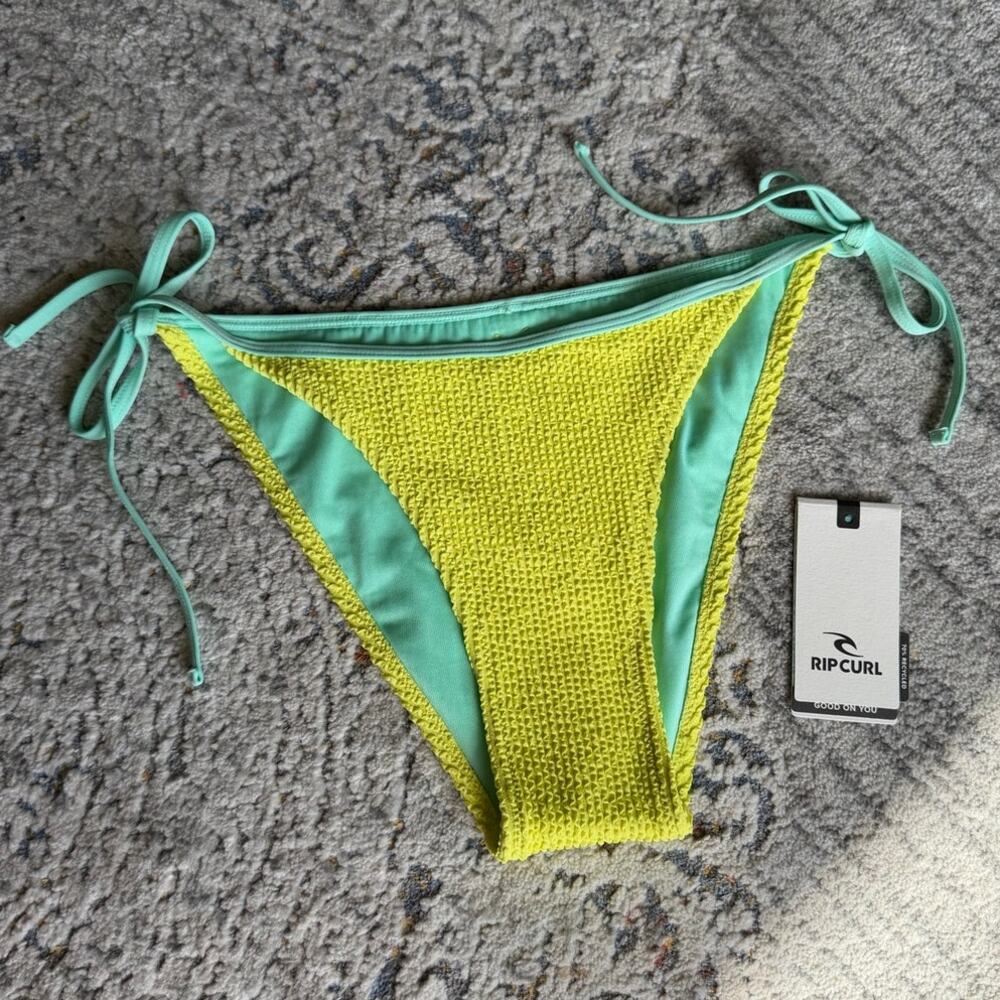 Rip Curl Sunny Side Tie Cheeky Bikini Bottoms Lime Green Yellow Large
